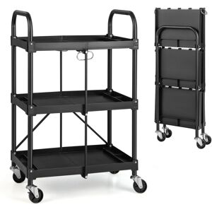 Costway 3-Tier Folding Trolley Cart Portable Utility Heavy Duty Tool Cart Dark Costway 3-Tier Folding Trolley Cart Portable Utility Heavy Duty Tool Cart Dark