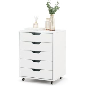 Costway 5-Drawer Mobile Wooden Dresser Chest Storage Cabinet Lockable Casters Costway 5-Drawer Mobile Wooden Dresser Chest Storage Cabinet Lockable Casters
