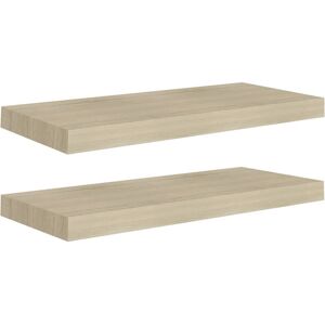 vidaXL 2x Floating Wall Shelves Oak 60x23.5x3.8 cm MDF Display Hanging Rack - Wall Shelves vidaXL 2x Floating Wall Shelves Oak 60x23.5x3.8 cm MDF Display Hanging Rack - Wall Shelves