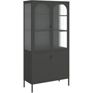 vidaXL Highboard Storage Cabinet Sideboard Side Cabinet Black Glass and Steel vidaXL Highboard Storage Cabinet Sideboard Side Cabinet Black Glass and Steel