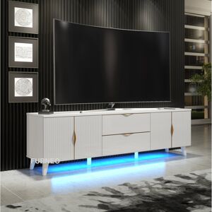 Furneo White TV Stand 180cm Unit Cabinet Matt & High Gloss Azzurro10 Brushed Gold Handl Furneo White TV Stand 180cm Unit Cabinet Matt & High Gloss Azzurro10 Brushed Gold Handl