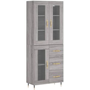 vidaXL Grey Sonoma Highboard - Sideboard, Tall Storage, 1 Glass Door, 3 Drawers vidaXL Grey Sonoma Highboard - Sideboard, Tall Storage, 1 Glass Door, 3 Drawers