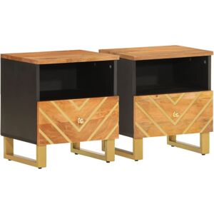 vidaXL Bedside Cabinet Brown Black Solid Wood - 2 pcs vidaXL Bedside Cabinet Brown Black Solid Wood - 2 pcs