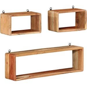 vidaXL Soild Acacia Wood Wall Cube Shelf Set 3 Piece Hanging Dvd Storage Shelf vidaXL Soild Acacia Wood Wall Cube Shelf Set 3 Piece Hanging Dvd Storage Shelf