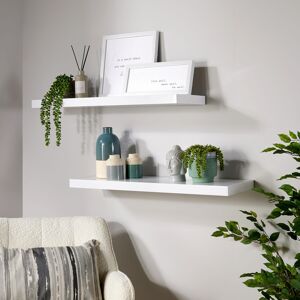 (White) Home Source Pair of 80cm Floating Wall Mounted Storage Shelves (White) Home Source Pair of 80cm Floating Wall Mounted Storage Shelves