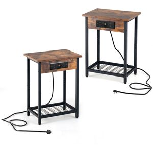 Costway Set of 2 2-Tier Nightstand BedSide Sofa Table Storage Unit w/Charging Station Costway Set of 2 2-Tier Nightstand BedSide Sofa Table Storage Unit w/Charging Station