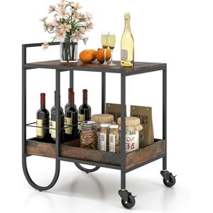 Casart Industrial Bar Trolley Cart Rolling Buffet Serving Cart W/ Metal Wire Wine Rack Casart Industrial Bar Trolley Cart Rolling Buffet Serving Cart W/ Metal Wire Wine Rack