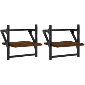 (brown oak) vidaXL Wall Shelves with Bars Floating Wall Rack Wall Mounted Shelf (brown oak) vidaXL Wall Shelves with Bars Floating Wall Rack Wall Mounted Shelf