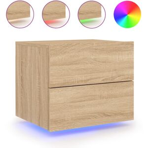 (sonoma oak, 1 pcs) vidaXL Wall-mounted Bedside Cabinets with LED Lights Nightst (sonoma oak, 1 pcs) vidaXL Wall-mounted Bedside Cabinets with LED Lights Nightst