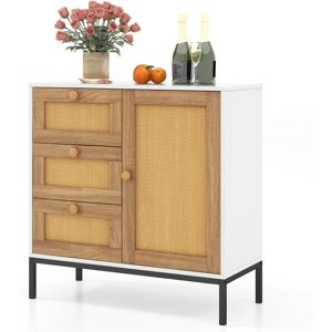 Casart Wooden Buffet Cabinet Cupboard W/ Rattan Door & 3 Drawers Accent Sideboard Casart Wooden Buffet Cabinet Cupboard W/ Rattan Door & 3 Drawers Accent Sideboard