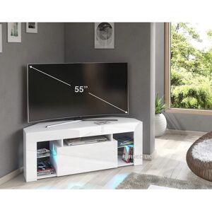 Furneo (No LED Lights) White Corner TV Stand 125cm Unit Cabinet Gloss & Matt Milano05 L Furneo (No LED Lights) White Corner TV Stand 125cm Unit Cabinet Gloss & Matt Milano05 L