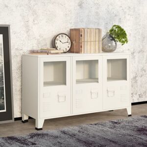 vidaXL Industrial Sideboard White Metal and Glass Living Room Storage Cabinet vidaXL Industrial Sideboard White Metal and Glass Living Room Storage Cabinet