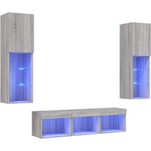 vidaXL 5-Piece Grey Sonoma TV Wall Units with LED - Wall Mounted TV Cabinet vidaXL 5-Piece Grey Sonoma TV Wall Units with LED - Wall Mounted TV Cabinet