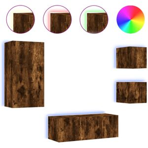 vidaXL TV Wall Units 5 Piece with LED Smoked Oak - TV Cabinet/Entertainment Centre vidaXL TV Wall Units 5 Piece with LED Smoked Oak - TV Cabinet/Entertainment Centre