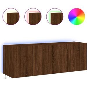 vidaXL Brown Oak TV Wall Cabinet with LED Lights - 2 pcs vidaXL Brown Oak TV Wall Cabinet with LED Lights - 2 pcs