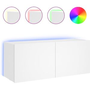 vidaXL TV Wall Cabinet with LED Lights Floating Wall Mounted TV Cabinet White vidaXL TV Wall Cabinet with LED Lights Floating Wall Mounted TV Cabinet White