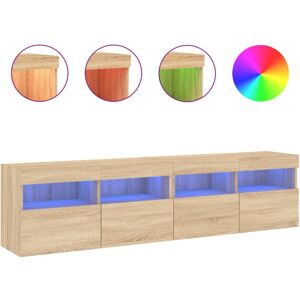 vidaXL TV Wall Cabinets with LED Lights Floating TV Unit 2 pcs Sonoma Oak vidaXL TV Wall Cabinets with LED Lights Floating TV Unit 2 pcs Sonoma Oak