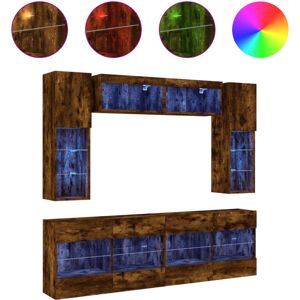 (smoked oak) vidaXL TV Wall Cabinet Set 6 Piece with LED Lights Floating TV Unit (smoked oak) vidaXL TV Wall Cabinet Set 6 Piece with LED Lights Floating TV Unit
