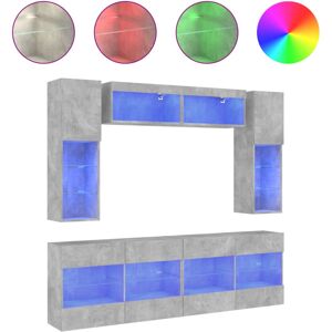 (concrete grey) vidaXL TV Wall Cabinet Set 6 Piece with LED Lights Floating TV U (concrete grey) vidaXL TV Wall Cabinet Set 6 Piece with LED Lights Floating TV U