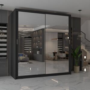 (Black, 90cm) MN FURNITURE Ice Mirror Sliding Door Wardrobe (Black, 90cm) MN FURNITURE Ice Mirror Sliding Door Wardrobe