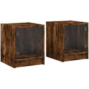 (smoked oak, 2 pcs) vidaXL Bedside Cabinets with Glass Doors Nightstand Bed Side (smoked oak, 2 pcs) vidaXL Bedside Cabinets with Glass Doors Nightstand Bed Side