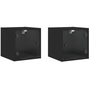 vidaXL Bedside Cabinets with Glass Doors Nightstand Side End Table 2 pcs Black vidaXL Bedside Cabinets with Glass Doors Nightstand Side End Table 2 pcs Black