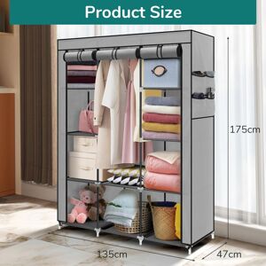 Unbranded Fabric Wardrobe Clothes Storage with 6 Shelves and Hanging Rail Gray Unbranded Fabric Wardrobe Clothes Storage with 6 Shelves and Hanging Rail Gray