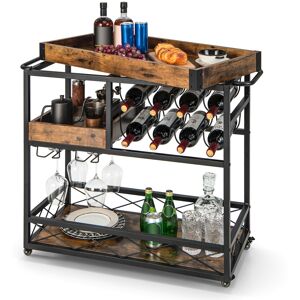 Costway 3-Tier Kitchen Serving Cart Rolling Bar Serving Trolley W/ Wine Rack Costway 3-Tier Kitchen Serving Cart Rolling Bar Serving Trolley W/ Wine Rack