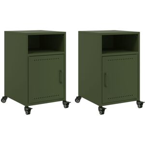 vidaXL Bedside Cabinets Nightstand Bed Side Table 2 pcs Olive Green Steel vidaXL Bedside Cabinets Nightstand Bed Side Table 2 pcs Olive Green Steel