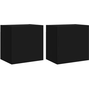 vidaXL TV Wall Cabinets Wall Mounted TV Units 2 pcs Black Engineered Wood - TV Wall Cabinet vidaXL TV Wall Cabinets Wall Mounted TV Units 2 pcs Black Engineered Wood - TV Wall Cabinet