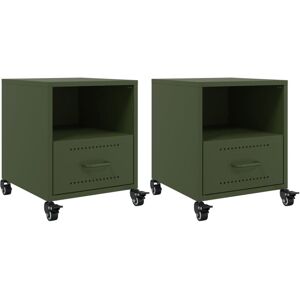 vidaXL Bedside Cabinets Nightstand Bed Side Table 2 pcs Olive Green Steel vidaXL Bedside Cabinets Nightstand Bed Side Table 2 pcs Olive Green Steel