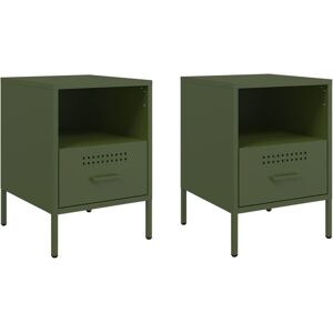 vidaXL Bedside Cabinets Nightstand Bed Side Table 2 pcs Olive Green Steel vidaXL Bedside Cabinets Nightstand Bed Side Table 2 pcs Olive Green Steel