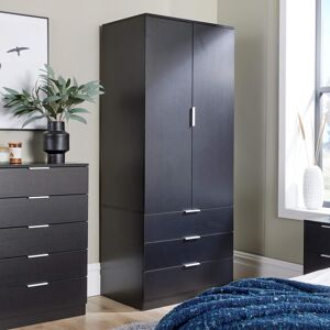 Home Source (Black) Phoenix 2 Door 3 Drawer Wardrobe Bedroom Storage Unit Home Source (Black) Phoenix 2 Door 3 Drawer Wardrobe Bedroom Storage Unit