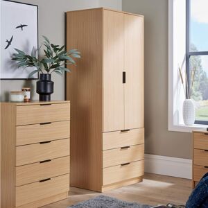 Home Source (Oak) Phoenix 2 Door 3 Drawer Wardrobe Bedroom Storage Unit Home Source (Oak) Phoenix 2 Door 3 Drawer Wardrobe Bedroom Storage Unit