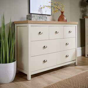 Home Source Wide 7 Drawer Chest of Drawers 36mm Oak Top Storage Metal Cup Handles Home Source Wide 7 Drawer Chest of Drawers 36mm Oak Top Storage Metal Cup Handles