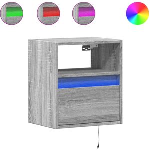 vidaXL Wall-mounted Bedside Cabinet with LED Lights Floating Shelf Grey Sonoma vidaXL Wall-mounted Bedside Cabinet with LED Lights Floating Shelf Grey Sonoma