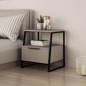 FWStyle Mocha Grey 1 Drawer Modern Bedside Table Nightstand Black Metal Frame FWStyle Mocha Grey 1 Drawer Modern Bedside Table Nightstand Black Metal Frame