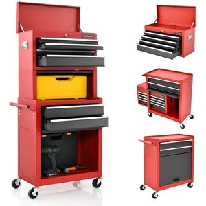 Costway Rolling Tool Chest Combo Lockable Tool Cabinet Wheels Drawers-Red+White Costway Rolling Tool Chest Combo Lockable Tool Cabinet Wheels Drawers-Red+White