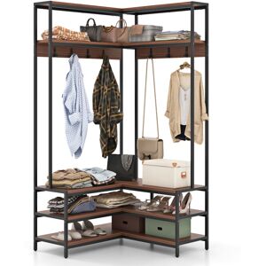 Costway Corner Garment Rack L-shaped Clothes Rack w/ Open Shelves-Walnut Costway Corner Garment Rack L-shaped Clothes Rack w/ Open Shelves-Walnut