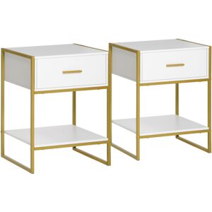 HOMCOM Modern Bedside Table Set of 2 Side Table Shelf Drawer Bedroom HOMCOM Modern Bedside Table Set of 2 Side Table Shelf Drawer Bedroom