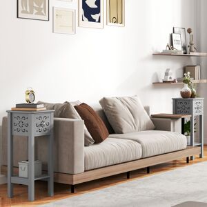 HOMCOM Bedside Table Set, End Table Set with Drawer and Storage Shelf, Grey HOMCOM Bedside Table Set, End Table Set with Drawer and Storage Shelf, Grey