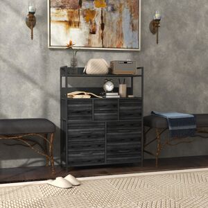 (Black) HOMCOM Bedroom Chest of Drawers 7 Drawer Dresser w/ Shelves (Black) HOMCOM Bedroom Chest of Drawers 7 Drawer Dresser w/ Shelves