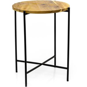Carousel Round Acacia Wood Side Table Black Metal Bedside Table Wooden Pedestal Table Carousel Round Acacia Wood Side Table Black Metal Bedside Table Wooden Pedestal Table