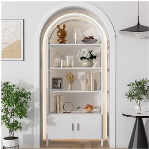 Exogio Arched Bookshelf, Bookcase with Doors Storage, 71" Tall Industrial Book Shelf wi Exogio Arched Bookshelf, Bookcase with Doors Storage, 71" Tall Industrial Book Shelf wi