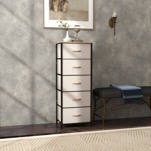 (Cream) HOMCOM 5 Drawer Fabric Chest of Drawers w/ Wooden Top for Hallway (Cream) HOMCOM 5 Drawer Fabric Chest of Drawers w/ Wooden Top for Hallway