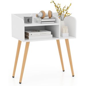 Costway Mid Century Modern Nightstand 2-Tier Bedside Table w/Shelves-White Costway Mid Century Modern Nightstand 2-Tier Bedside Table w/Shelves-White