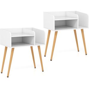 Costway Mid Century Modern Nightstand (Set of 2) with Open Shelves-White Costway Mid Century Modern Nightstand (Set of 2) with Open Shelves-White