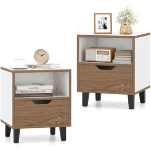 Costway 2Pcs Nightstand Mid Century Modern Bedside Table w/Drawer & Shelf-White Costway 2Pcs Nightstand Mid Century Modern Bedside Table w/Drawer & Shelf-White
