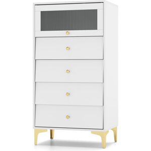 Costway 4 Drawer Dresser Modern Storage Cabinet w/ Flip Up Fluted Glass Door Costway 4 Drawer Dresser Modern Storage Cabinet w/ Flip Up Fluted Glass Door
