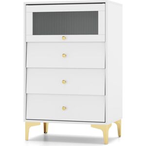 Costway 3 Drawer Dresser Modern Storage Cabinet w/ Flip Up Fluted Glass Door Costway 3 Drawer Dresser Modern Storage Cabinet w/ Flip Up Fluted Glass Door